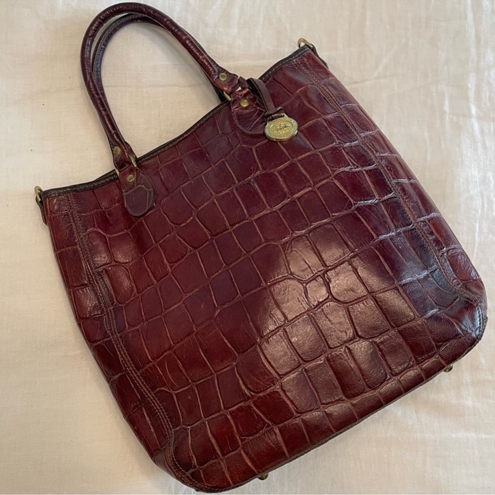Elegant Burgundy Brahmin Crocodile-Embossed Leather Tote